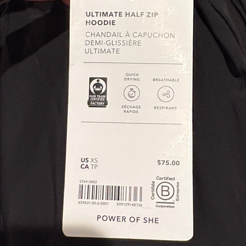NWT Athleta Ultimate Half Zip Black Hoodie Size XS (#659631) - Picture 7 of 9